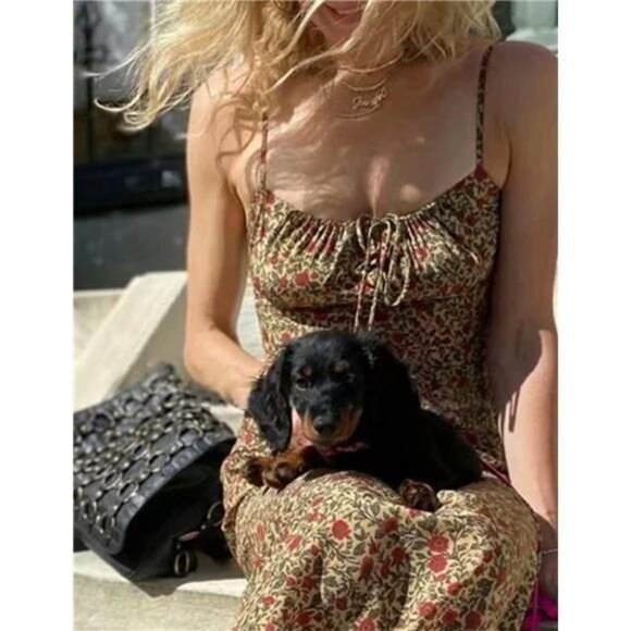 Women's Floral Dress Low-Cut Square Neck Spaghetti Strap Tie Bodycorn Dresses - Picture 5 of 8